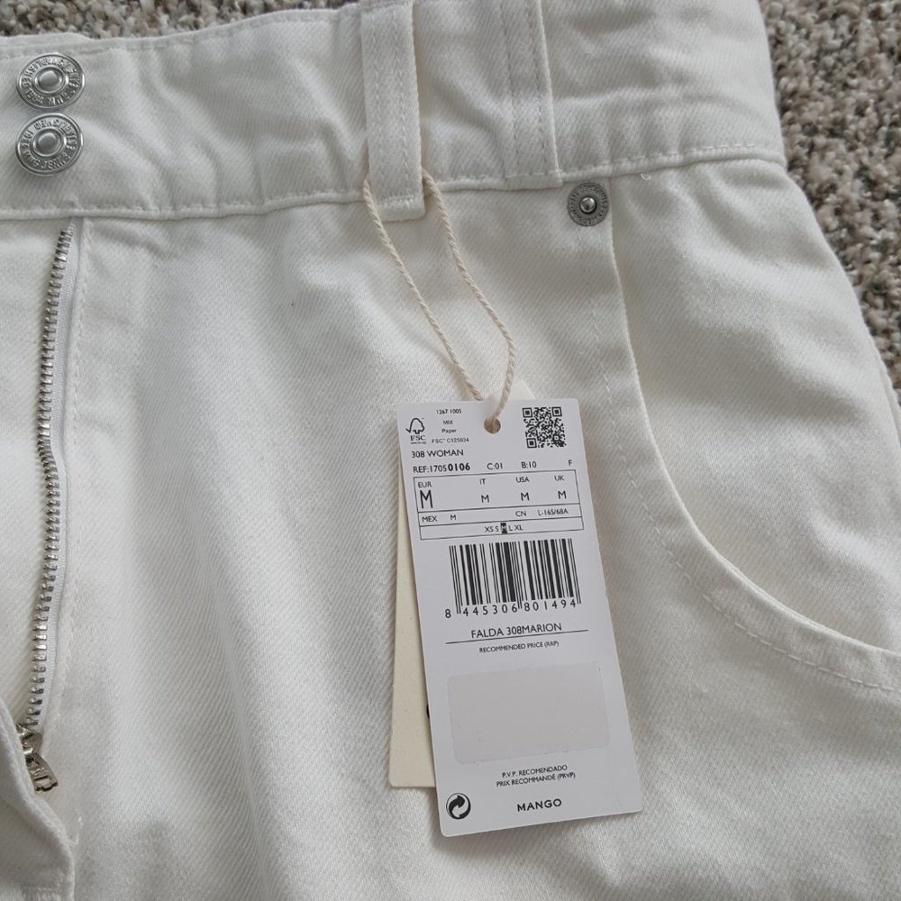 NEW MANGO Denim Skirt Pocket White Size M 100% cotton - Picture 5 of 16